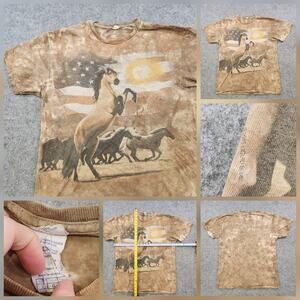 The Mountain Horses T Shirt Mens Large Tie Dye Wild West American Flag Graphic